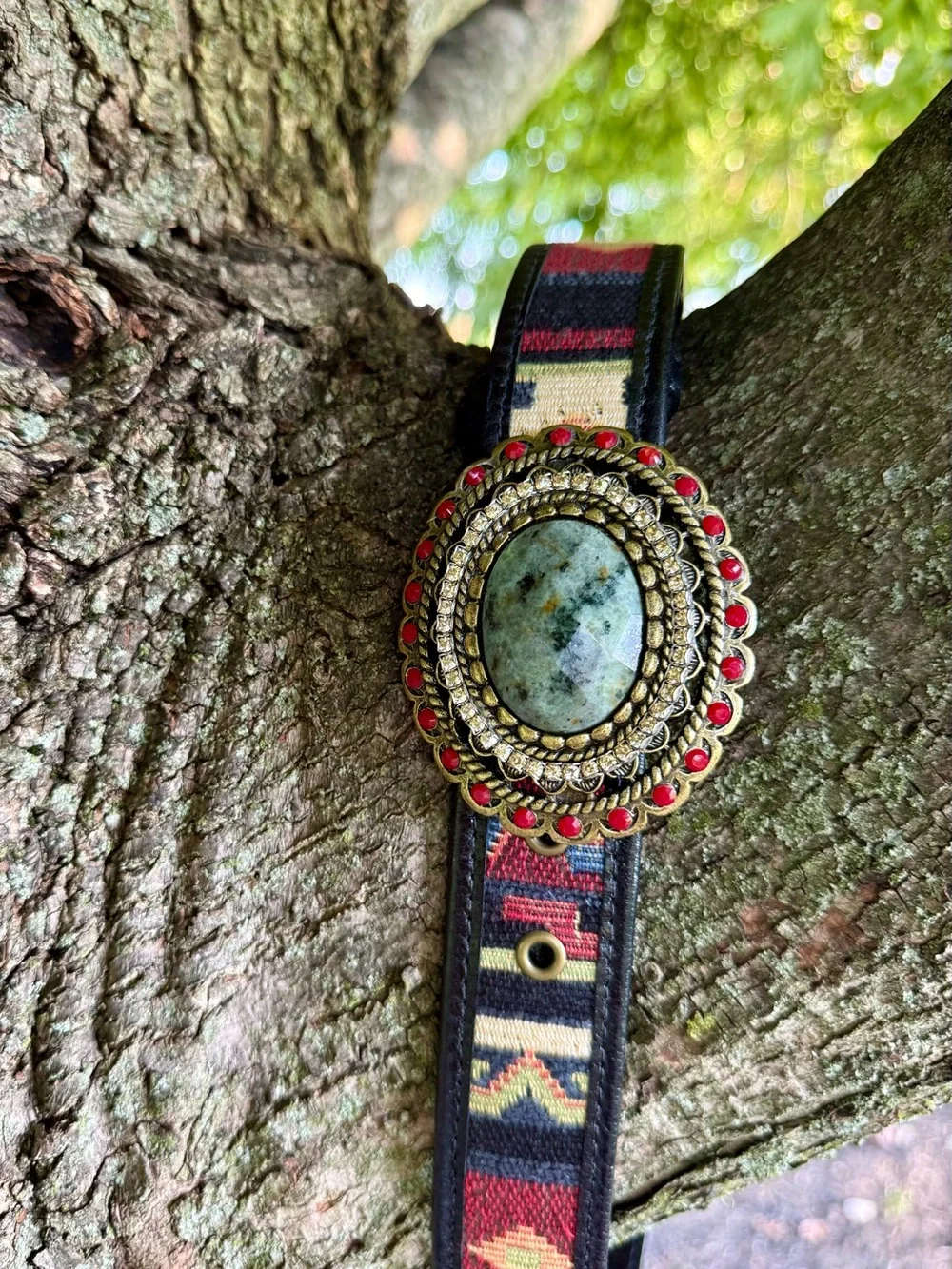 Boho Gemstone Statement Belt - Red, Black & Green